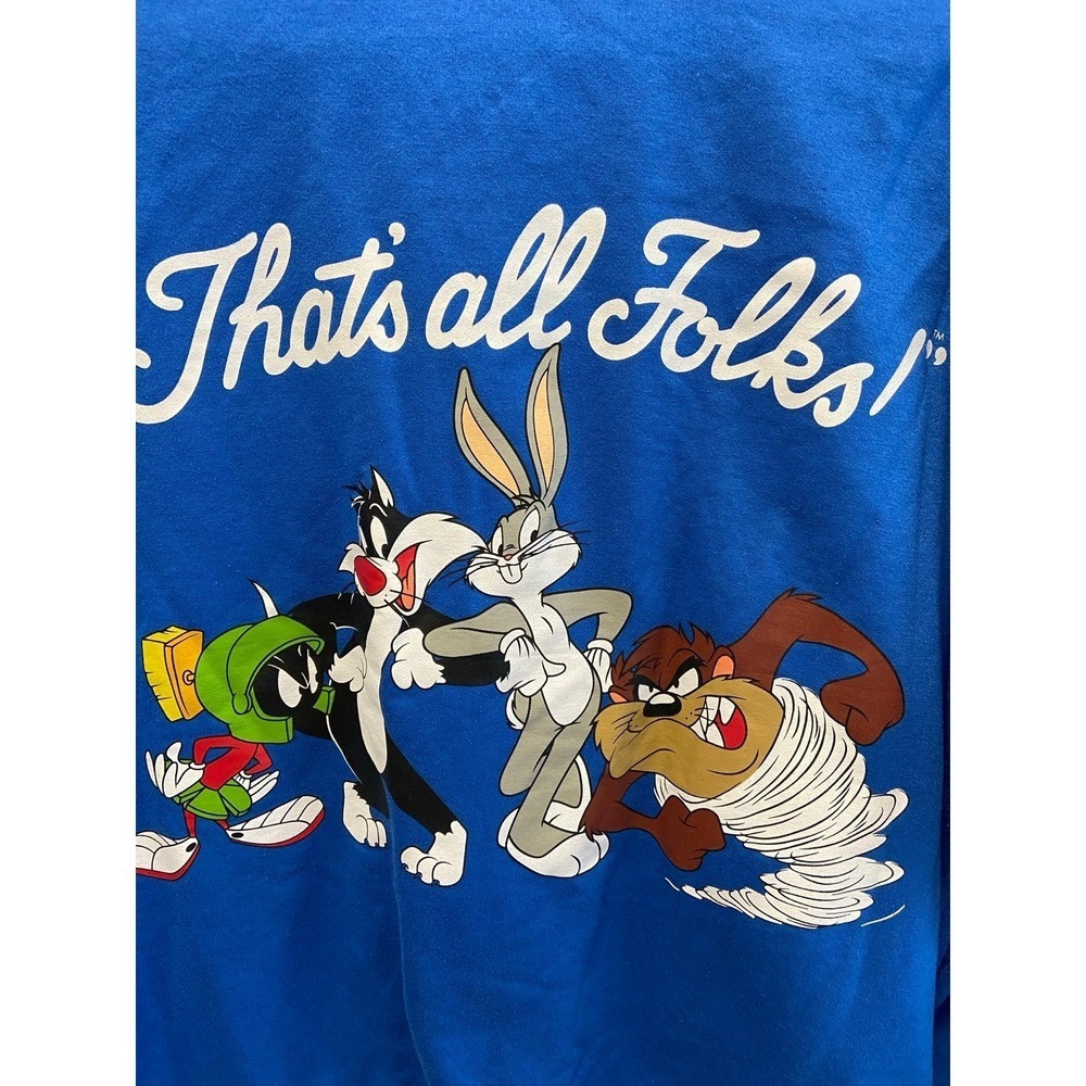 Looney Tunes Graphic Sweatshirt Blue Thats All Folks Bugs Bunny Taz Large